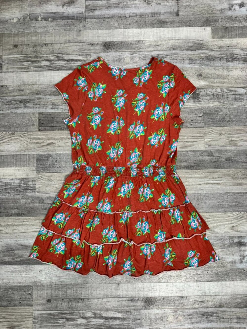 Matilda Jane Rust Color Floral Defined Waist Tiered Dress Size XL Knit F48 - Picture 4 of 4